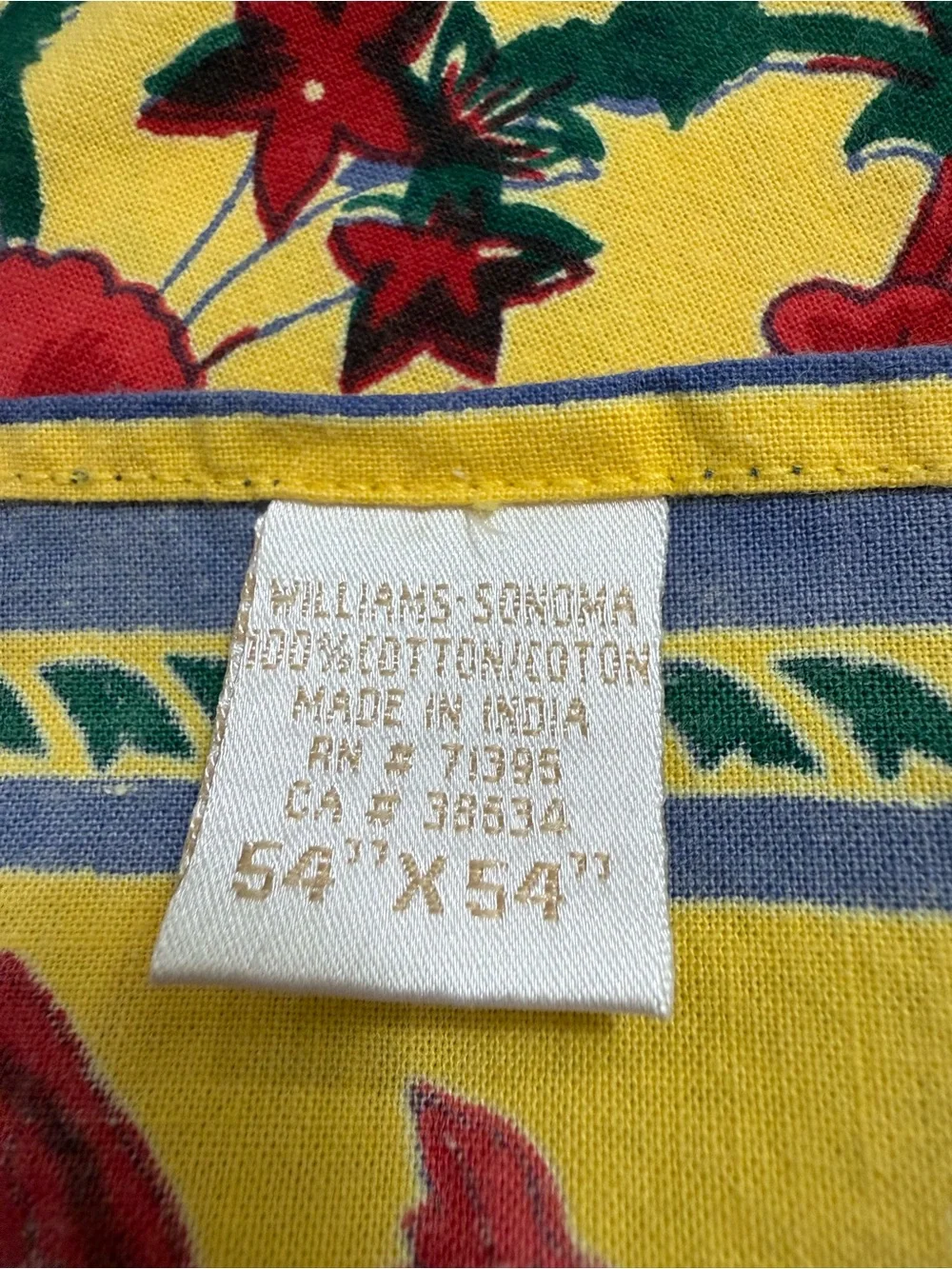 Williams Sonoma Vintage Provence Cotton Tablecloth Yellow Floral 54 x 54 Square